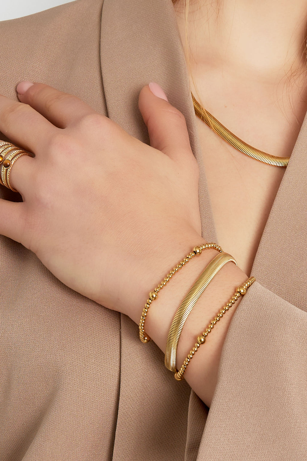 Armband Beady Goud kleur Stainless Steel