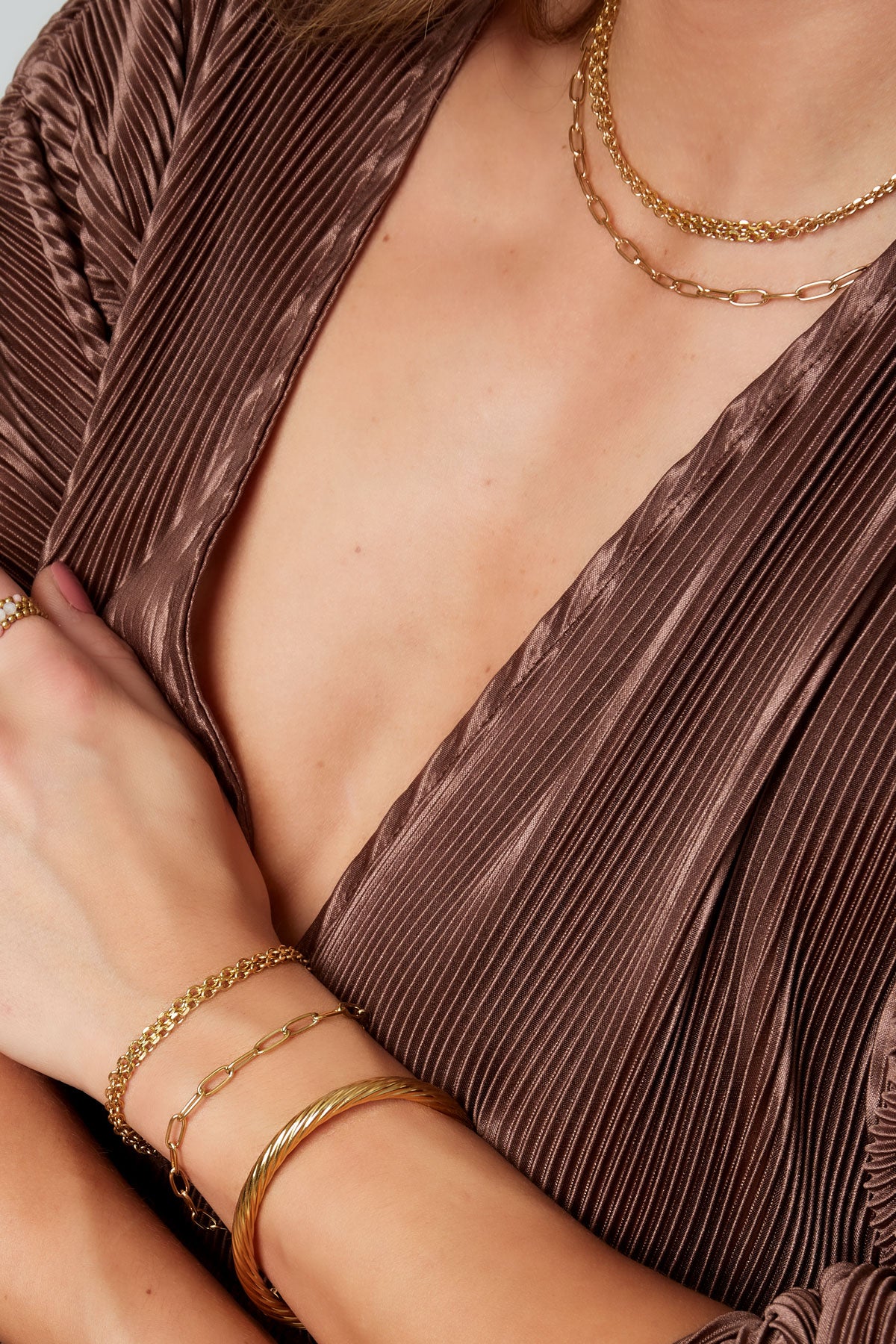 Schakelarmband basic Goud kleur Stainless Steel