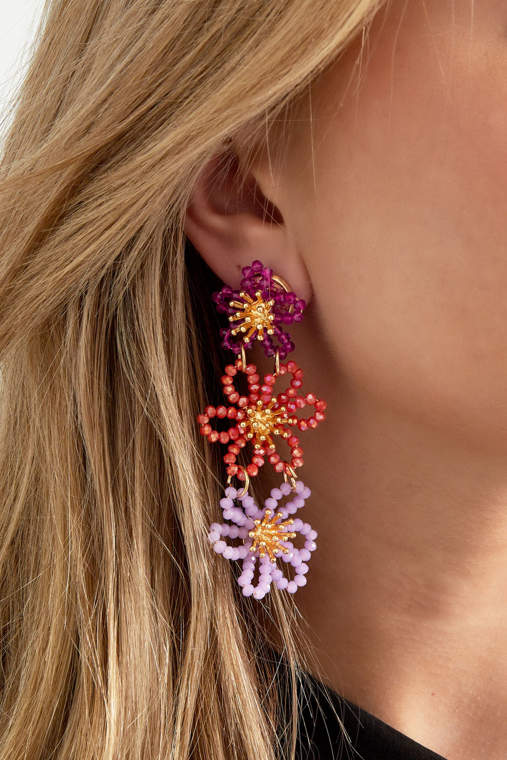 Flower party statement oorbellen - oranje/paars