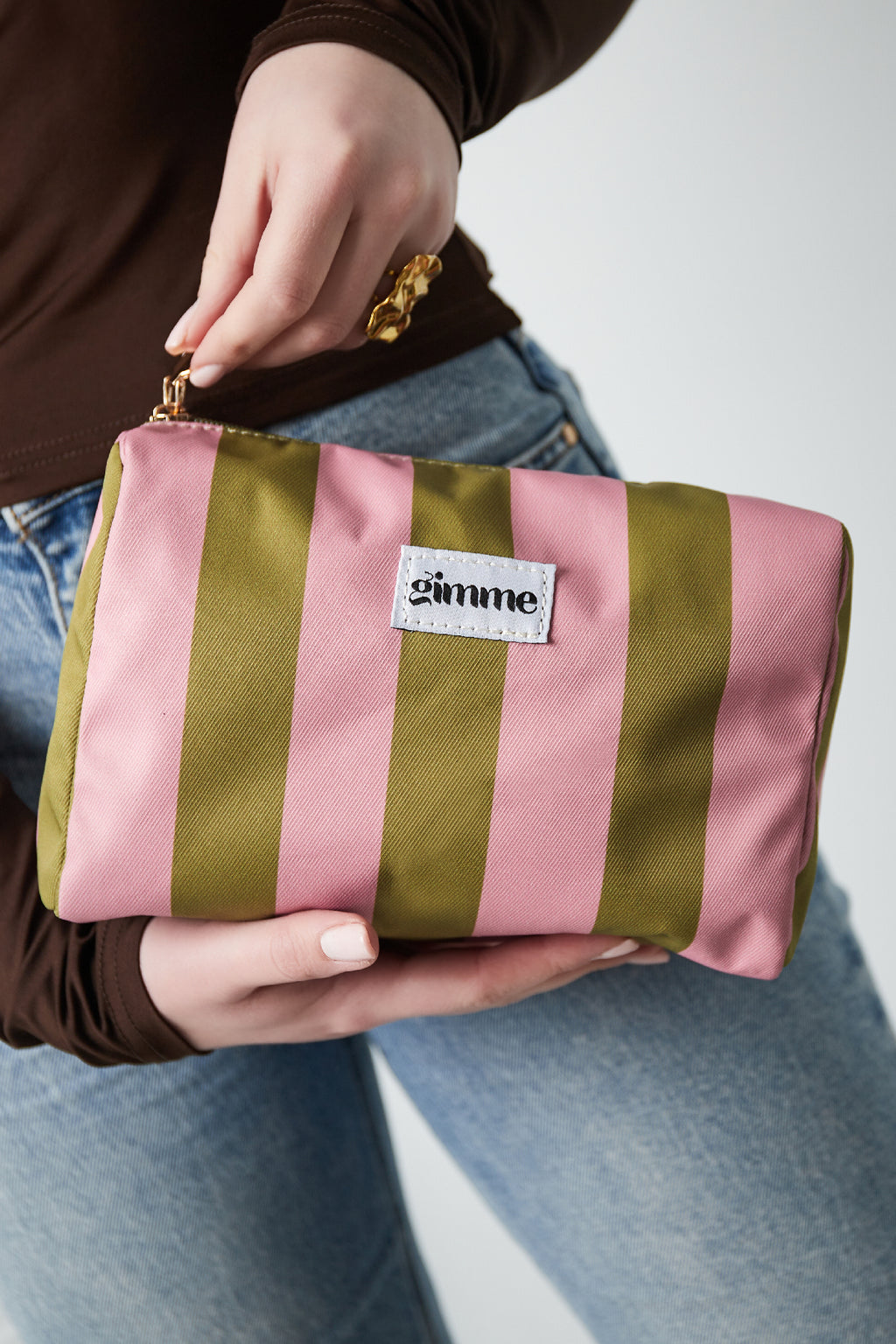 Make-up tas grote strepen - Roze groen