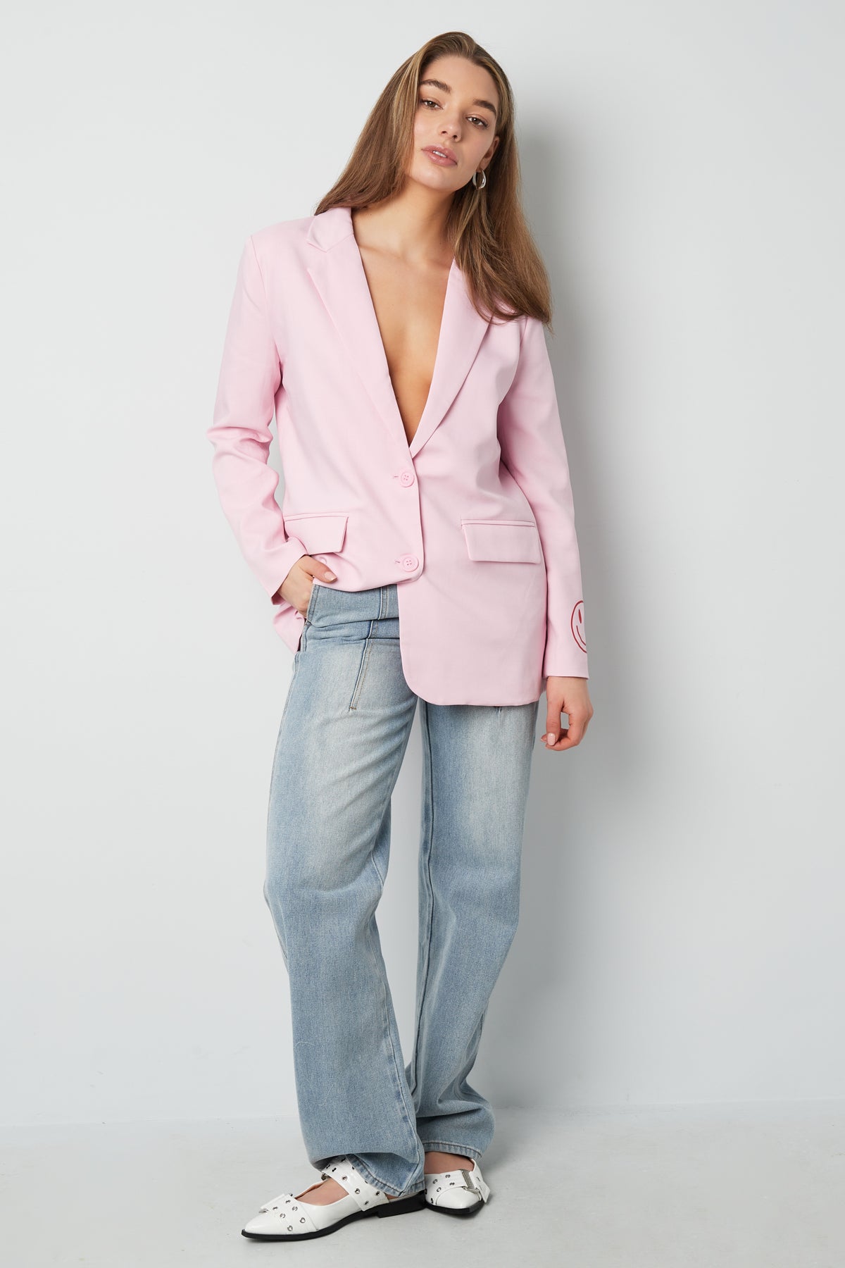Polyester Vrouwen Blazerset Oversized Fit met Geborduurd Logo