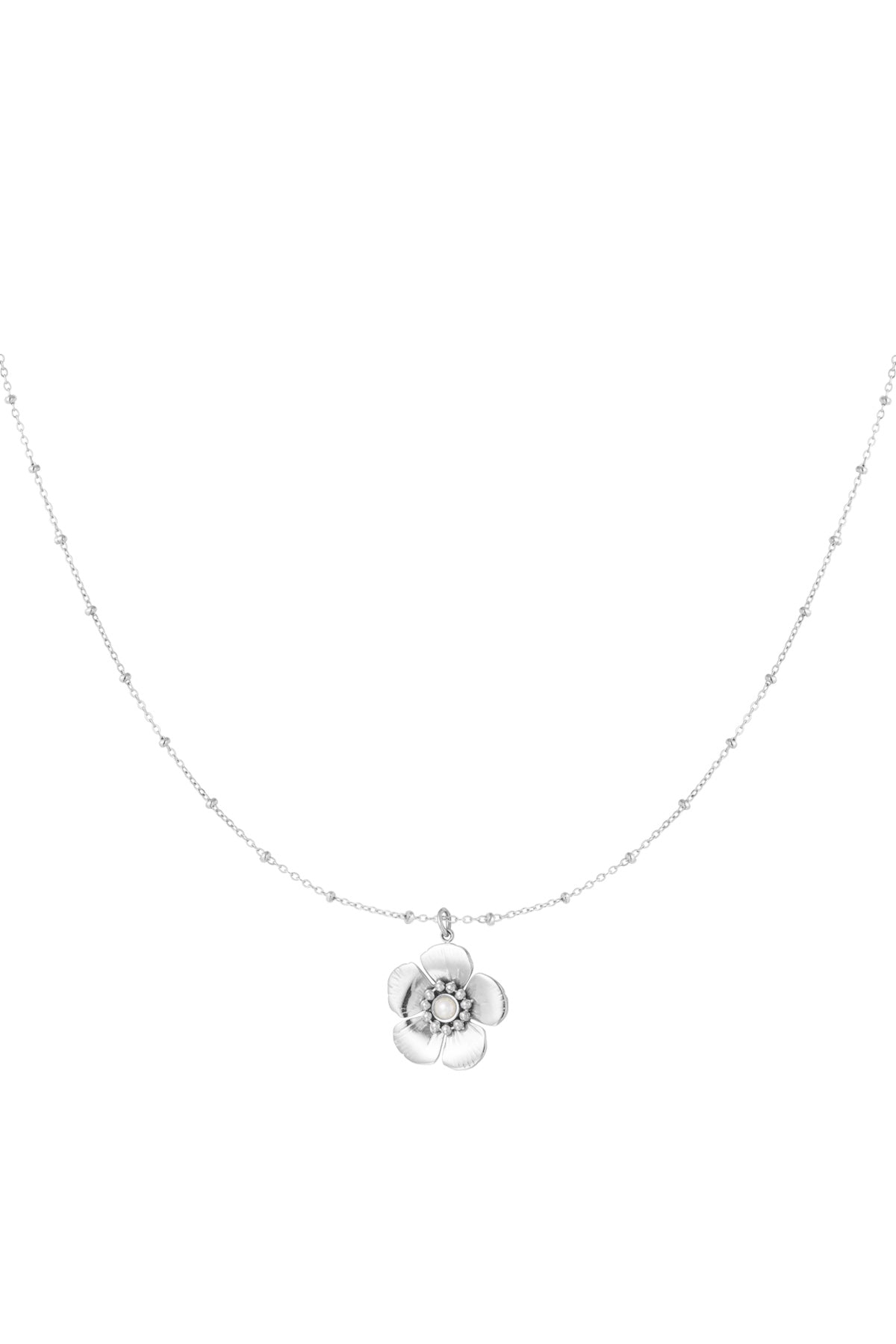 bolletje ketting met bloemetjes hanger en parel