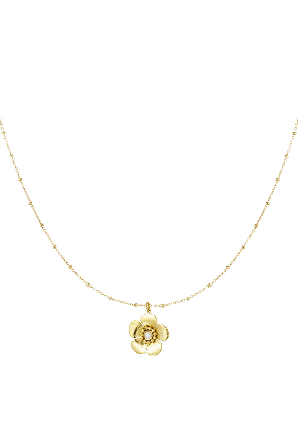 bolletje ketting met bloemetjes hanger en parel