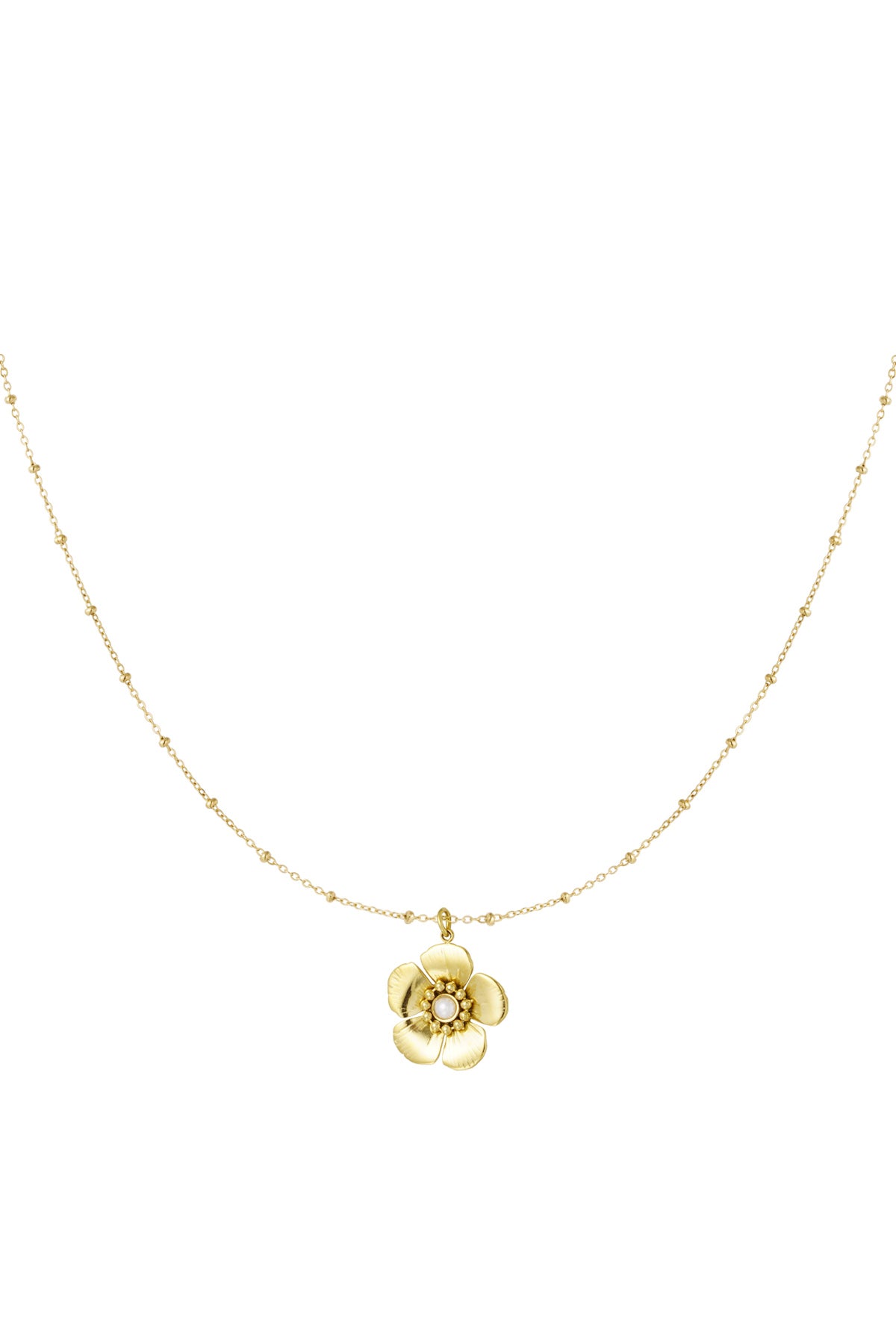 bolletje ketting met bloemetjes hanger en parel
